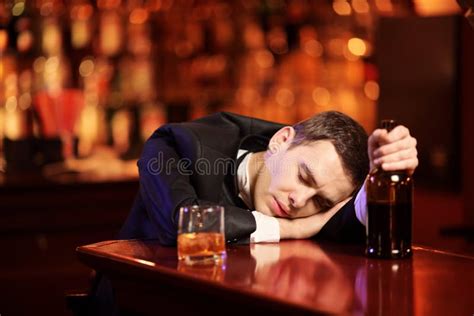 Young Drunk Man Sleeping In The Bar Stock Image Image Of Alcohol