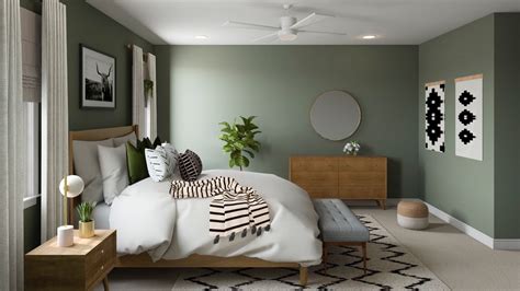 3d Rendering Scandinavian Bedroom With Olive Green Walls