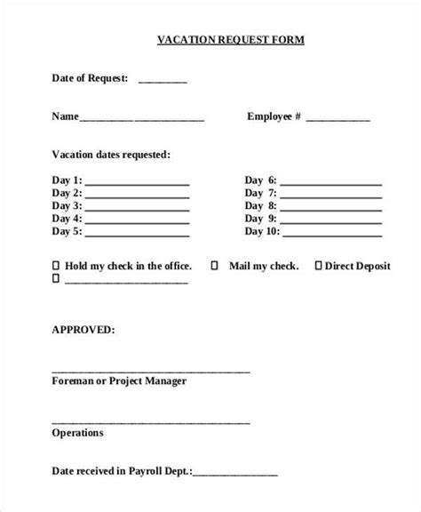 Vacation Request Form Template Word