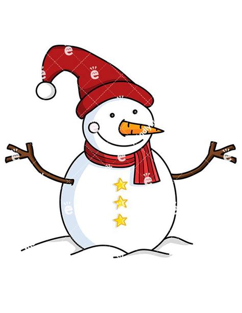 Cute Snowman With Long Red Christmas Hat Cartoon Vector Clipart