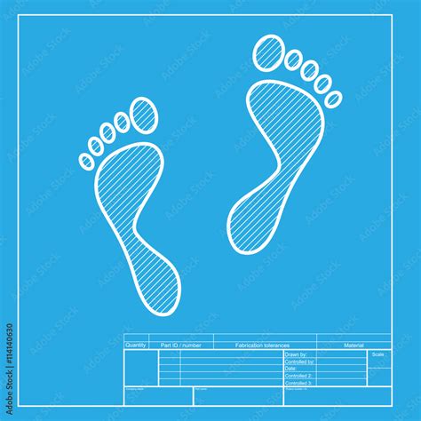 Foot Prints Sign White Section Of Icon On Blueprint Template Stock
