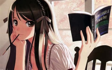 Anime Girl With Black Hair Holding Book Hd Wallpaper Wallpaper Flare