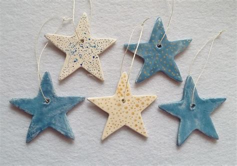 Set Of 5 Ceramic Stars Handmade Stars Blue Ceramics Ceramic Etsy