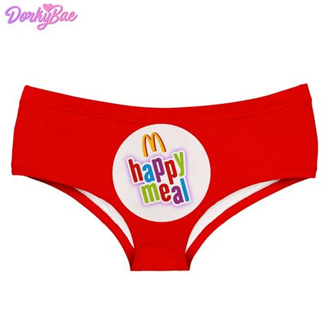 Dorkybae Happy Meal Letter Red Funny Print Sexy Hot Panties Kawaii Lovely Briefs Push Up