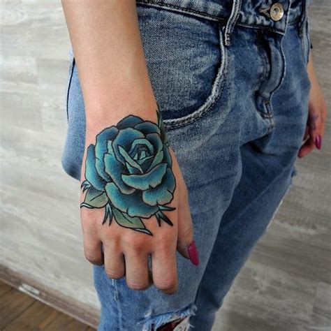 Blue Rose Flower Tattoo On The Back Of Hand Best Tattoo