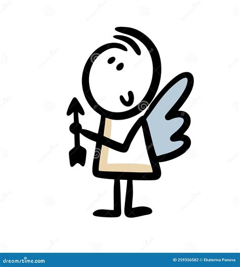 Little Angel With Wings And Arrow Looking On The Sky Stock Vector