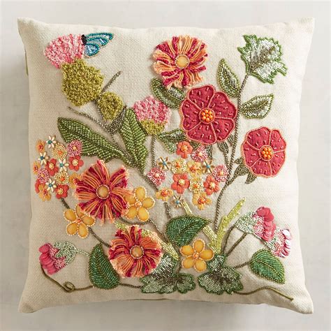 Beaded Desert Floral Pillow Floral Pillows Hand Embroidered Pillows