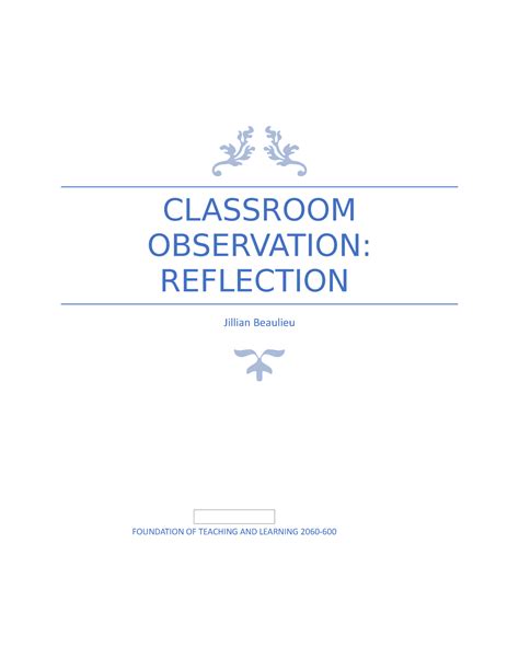 Reflection Paper Teacher Observation Copy Classroom Observation