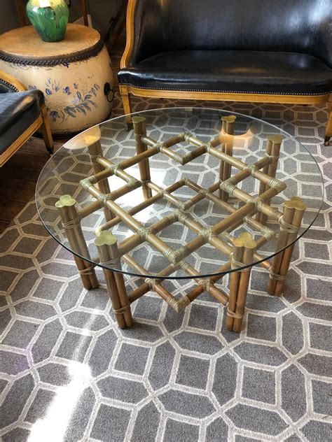 Wicker / rattan coffee tables. Sensational McGuire Round Rattan Coffee Table with Glass Top For Sale at 1stdibs