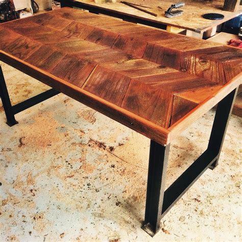 Hand Made Reclaimed Wood Chevron Farm Tables by Urban Mining Company 