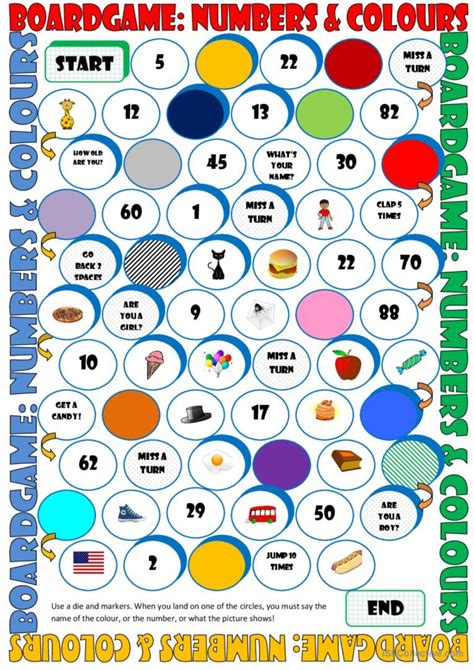 Board Game Numbers And Colours Warmer English Esl Worksheets Pdf And Doc