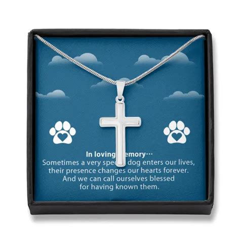 Dog Memorial In Loving Memory Cross Card Necklace W Stainless Steel