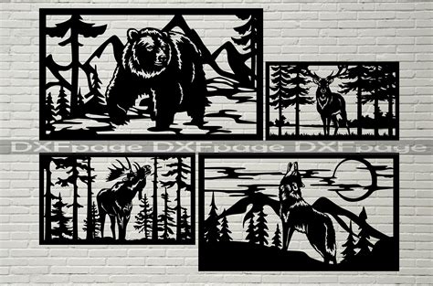 4 Wildlife Scene Dxf Stencil Svg Cut File For Cricut Dxf Etsy Canada