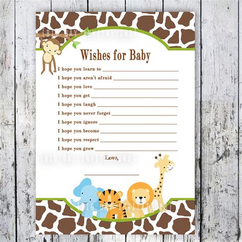 Safari Baby Shower Game Wishes For Baby Printable File