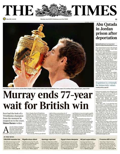 Anorak News Andy Murray Wins Wimbledon The Newspaper Front And Back