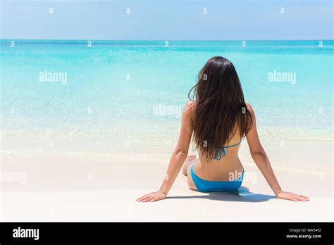 Beach Relaxation Bikini Suntan Woman Lying Down Relaxing Sunbathing Sun