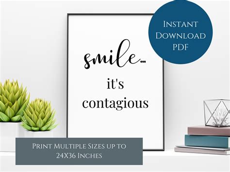 Smile Its Contagious Inspirational Wall Art Printable Etsy