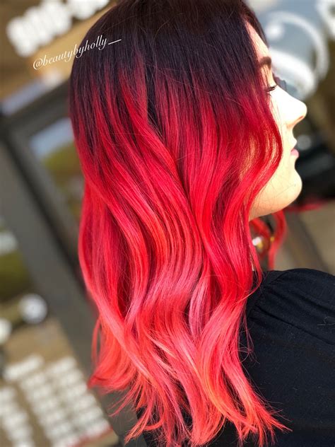 Red Ombré Bright Red Hair Red Hair Red To Pink Ombré Red Hair