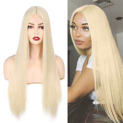 Buy Long Blonde Wigs For Women Middle Part 613 Blonde Wig Straight