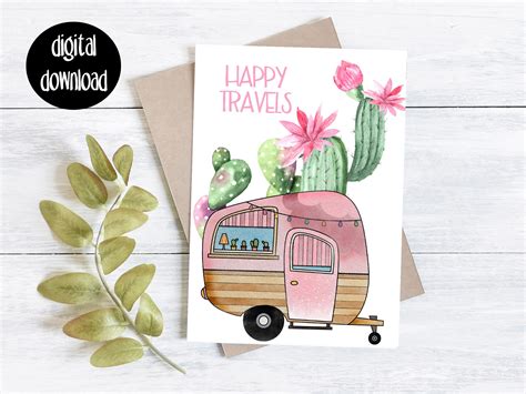 Happy Travels Printable Digital Card Greeting Card Instant Etsy