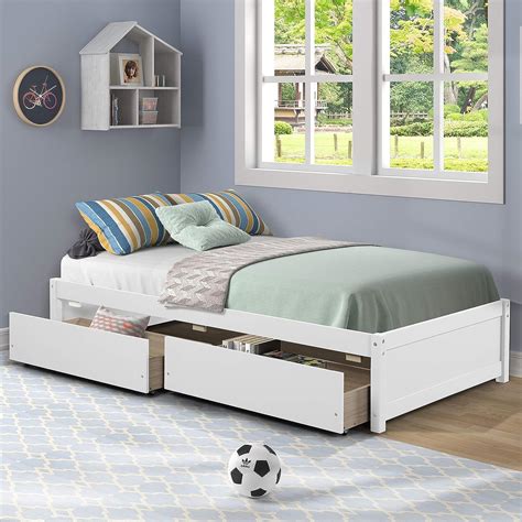 aoosweer twin platform bed frame with 2 storage drawers wood twin bed frames for