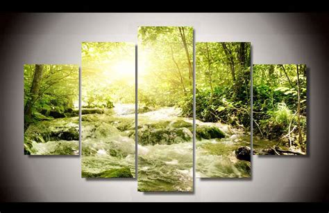 Unframed Printed Forest Stream 5 Piece Picture Painting Wall Art