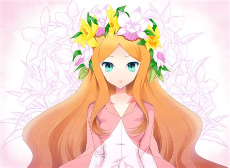 2560x1080 Resolution Orange Haired Female Anime Character With Flower