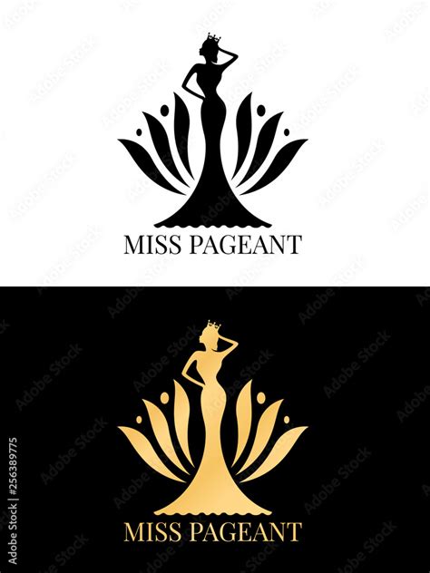 Black And Gold Miss Pageant Logo Sign With Beauty Queen Wear A Crown