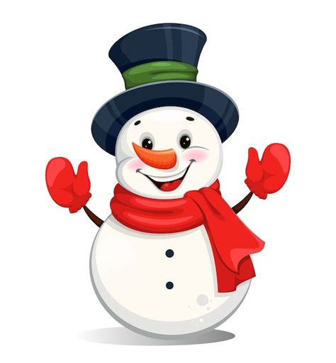Premium Vector Cute Cheerful Christmas Snowman Funny Snowman Cartoon