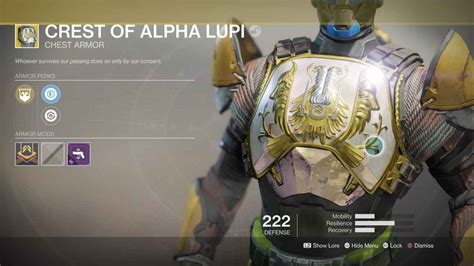 Destiny 2 Exotic Gear Crest Of Alpha Lupi Titan Chest Armor