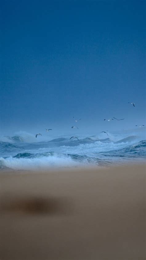 Seagulls Sea Waves Blue Sea Sky Blur 720x1280 Wallpaper