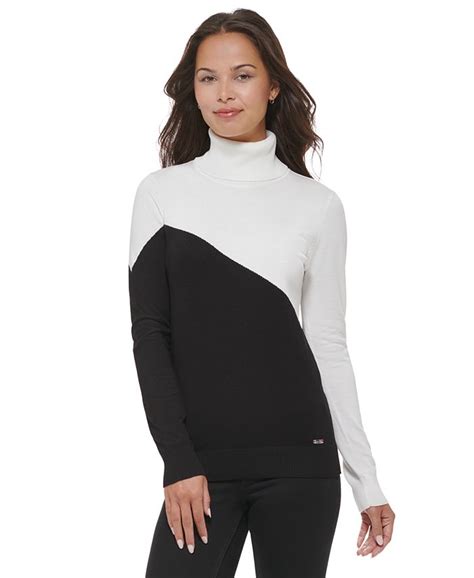 Calvin Klein Asymmetrical Colorblock Turtleneck Sweater Macys