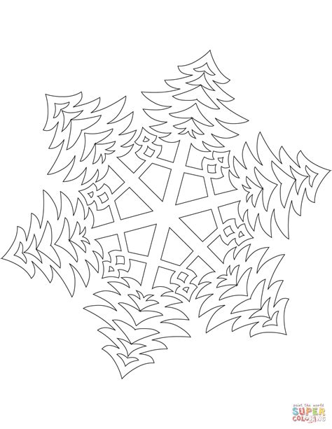 Christmas tree made from snowflakes. Snowflake with Bushy Christmas Trees Pattern coloring page | Free Printable Coloring Pages
