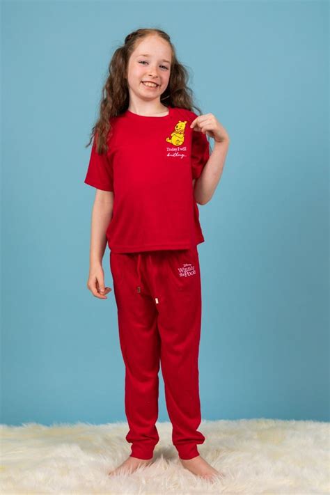 Girls Red Rib Pooh Lounge Pj