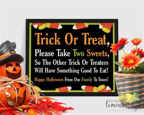 Halloween Candy Bowl Sign Please Take A Treat Sign Please