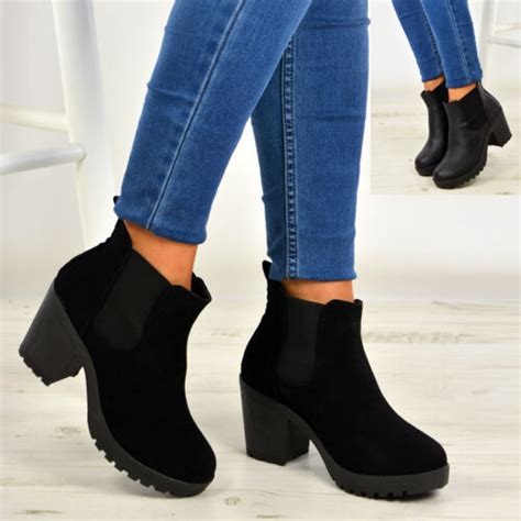 New Womens Ankle Chelsea Boots Chunky Block Heels Platform Shoes Size