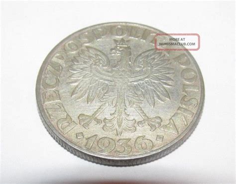 1936 Poland 5 Zlotych Silver Coin 8 Grams Rare Coin Tall Clipper Ship Nr