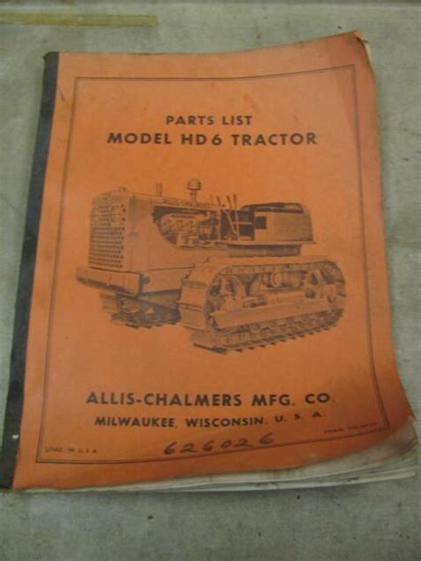 Allis Chalmers Hd6 Crawler Tractor Parts List Book Catalog Manual Ebay