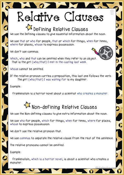 Clear explanations of english relative clauses, with lots of examples and exercises. Relative Clauses - English ESL Worksheets | Educacion ...