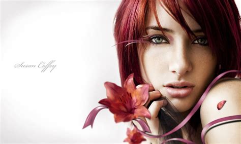 Wallpaper Face Women Redhead Anime Looking At Viewer Red Black