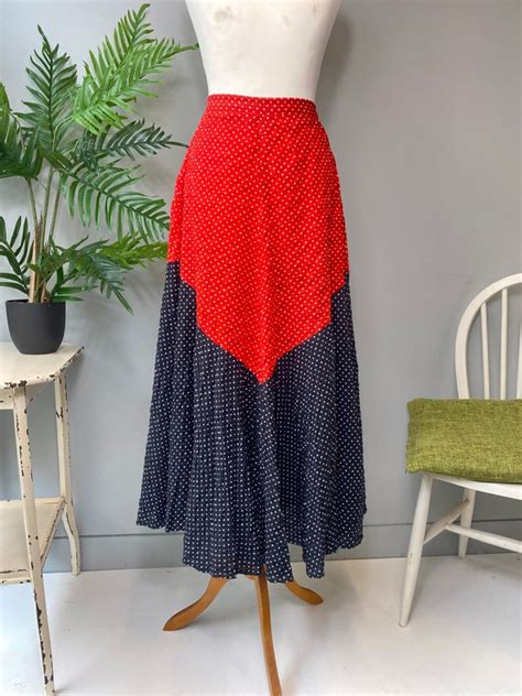 Vintage 70s Maxi Skirt Red Black And White Polka Dot Summer Etsy