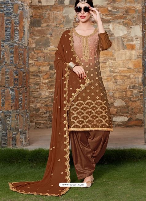 Buy Brown Rangoli Embroidered Designer Punjabi Patiala Suit Punjabi