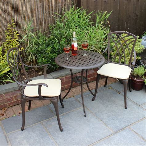 Charles Bentley Cast Aluminium Bistro Table And 2 Armchairs Set With