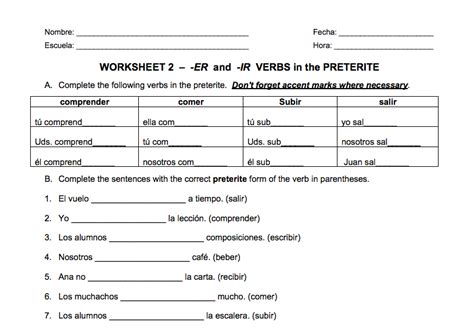 Preterite Practice Worksheet