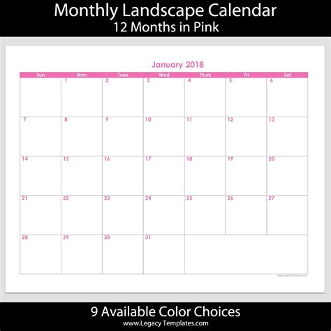 2018 12 Month Landscape Calendar 8 12 X 11 Legacy Templates