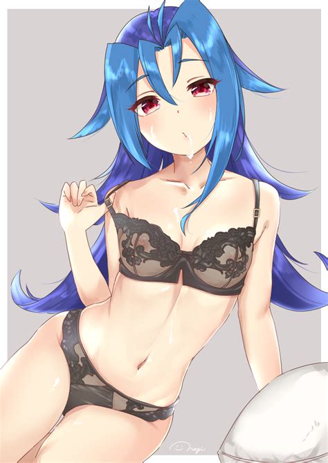 Rule 34 Areolae Arm Support Bare Legs Black Panties Blue Hair Blush