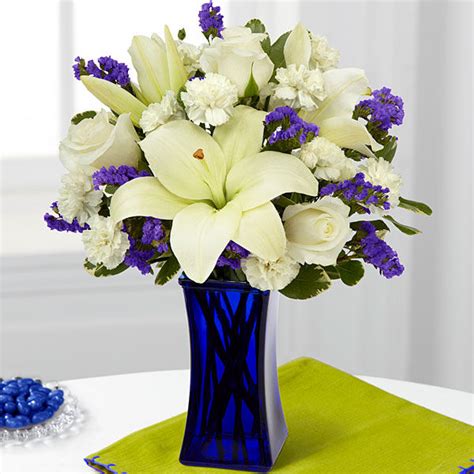 Ftd Beyond Blue Bouquet Blue And White H1159 Funeral Flowers Delivery