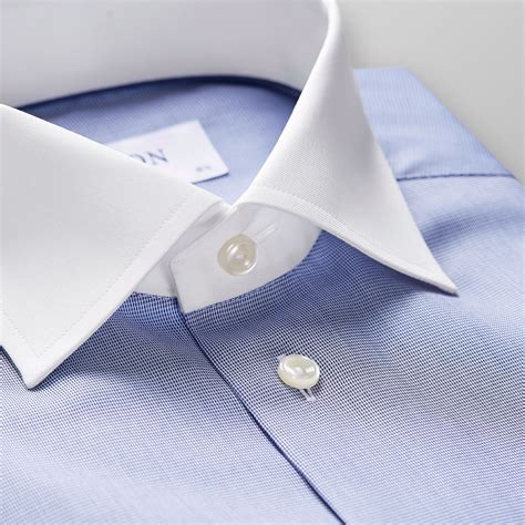 Blue Twill Shirt White Collar Slim Fit Eton Shirts Uk Best Dress Shirts Collared Shirt