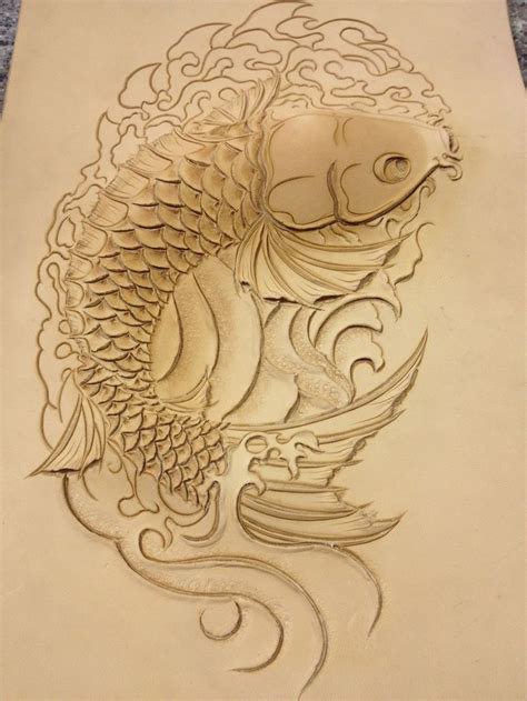 Completed Tooled Leather Koi Fish Leather Art Leather Tooling