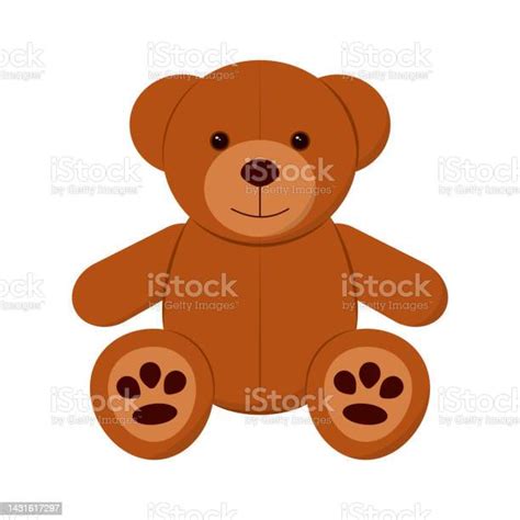 Vector Flat Illustration Brown Teddy Bear Toy For Greeting Cards Social